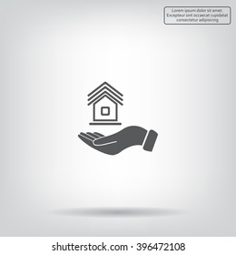 Home on the hand vector icon