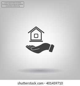 Home on the hand vector icon