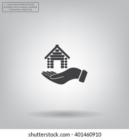 Home on the hand vector icon