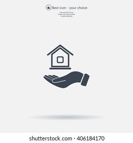 Home on the hand vector icon