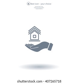 Home on the hand vector icon