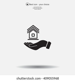 Home on the hand vector icon