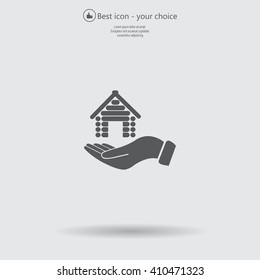 Home on the hand vector icon