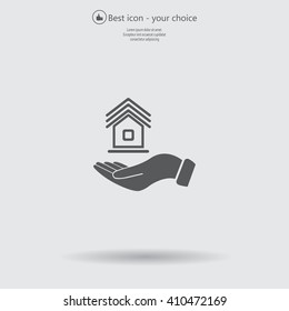 Home on the hand vector icon