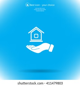 Home on the hand vector icon