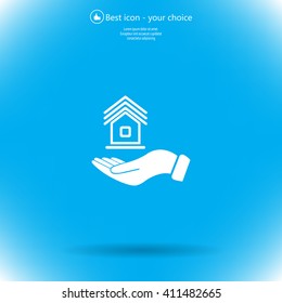Home on the hand vector icon