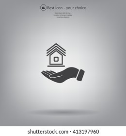 Home on the hand vector icon