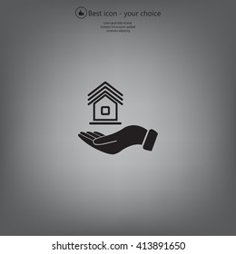 Home on the hand vector icon