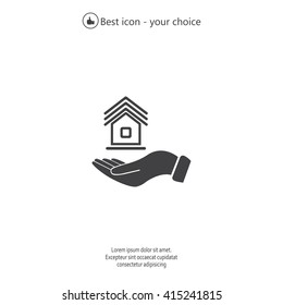 Home on the hand vector icon
