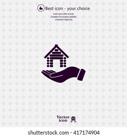 Home on the hand vector icon