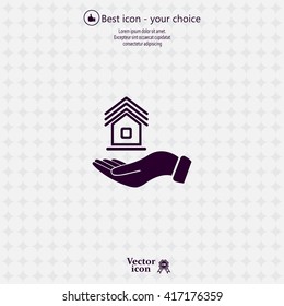 Home on the hand vector icon