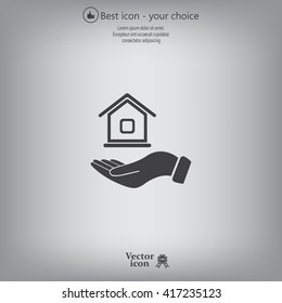 Home on the hand vector icon