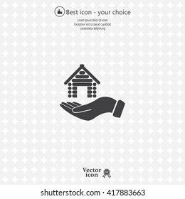 Home on the hand vector icon