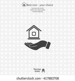 Home on the hand vector icon
