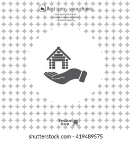Home on the hand vector icon