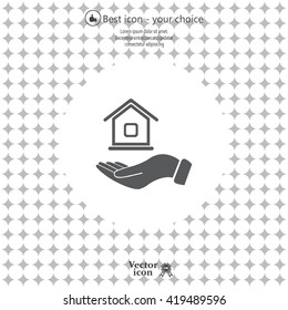 Home on the hand vector icon