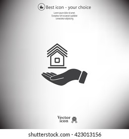 Home on the hand vector icon