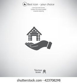 Home on the hand vector icon