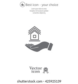 Home on the hand vector icon