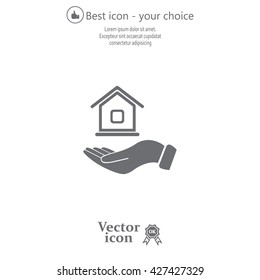 Home on the hand vector icon