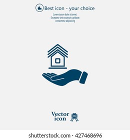 Home on the hand vector icon