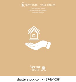 Home on the hand vector icon