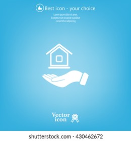 Home on the hand vector icon
