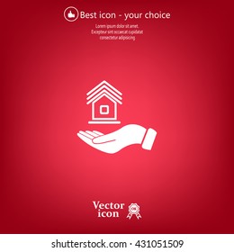 Home on the hand vector icon