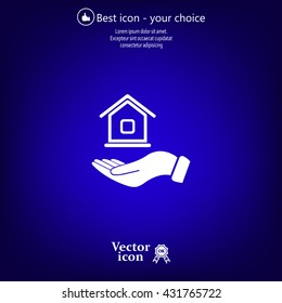 Home on the hand vector icon