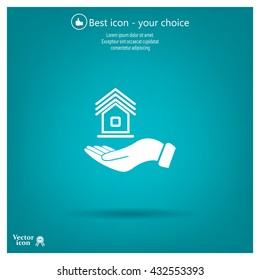 Home on the hand vector icon