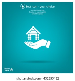 Home on the hand vector icon