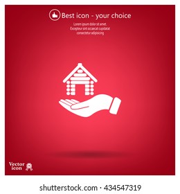 Home on the hand vector icon