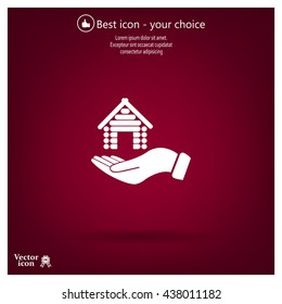 Home on the hand vector icon