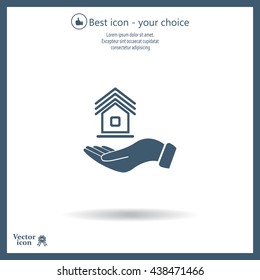 Home on the hand vector icon