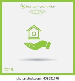 Home on the hand vector icon