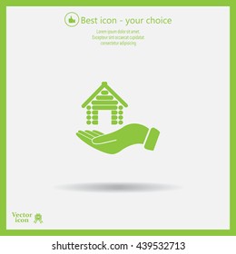 Home on the hand vector icon