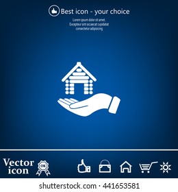 Home on the hand vector icon