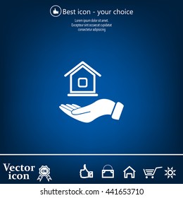 Home on the hand vector icon