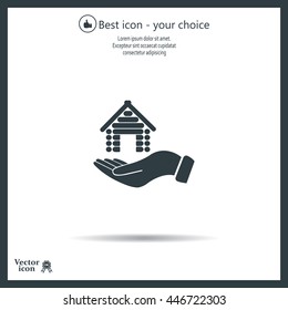 Home on the hand vector icon