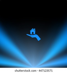 Home on the hand vector icon