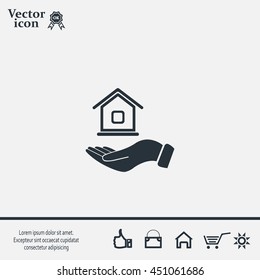 Home on the hand vector icon