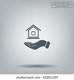 Home on the hand vector icon