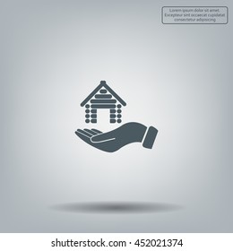 Home on the hand vector icon