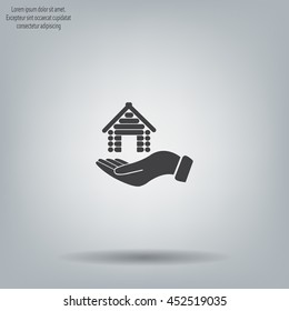 Home on the hand vector icon