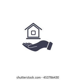 Home on the hand vector icon