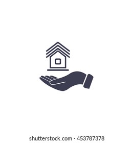 Home on the hand vector icon