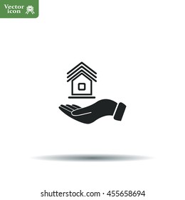 Home on the hand vector icon