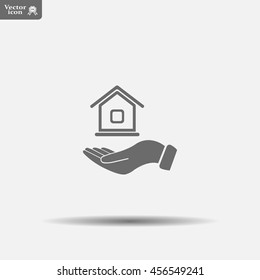 Home on the hand vector icon