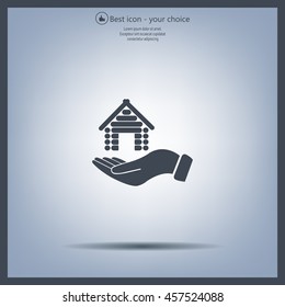Home on the hand vector icon