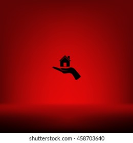 Home on the hand vector icon